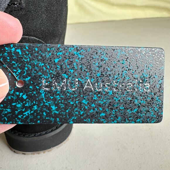 EMU Australia Beach Mini Leather Merino Wool Lining Boots Black Women's 5 NWB - Picture 11 of 14